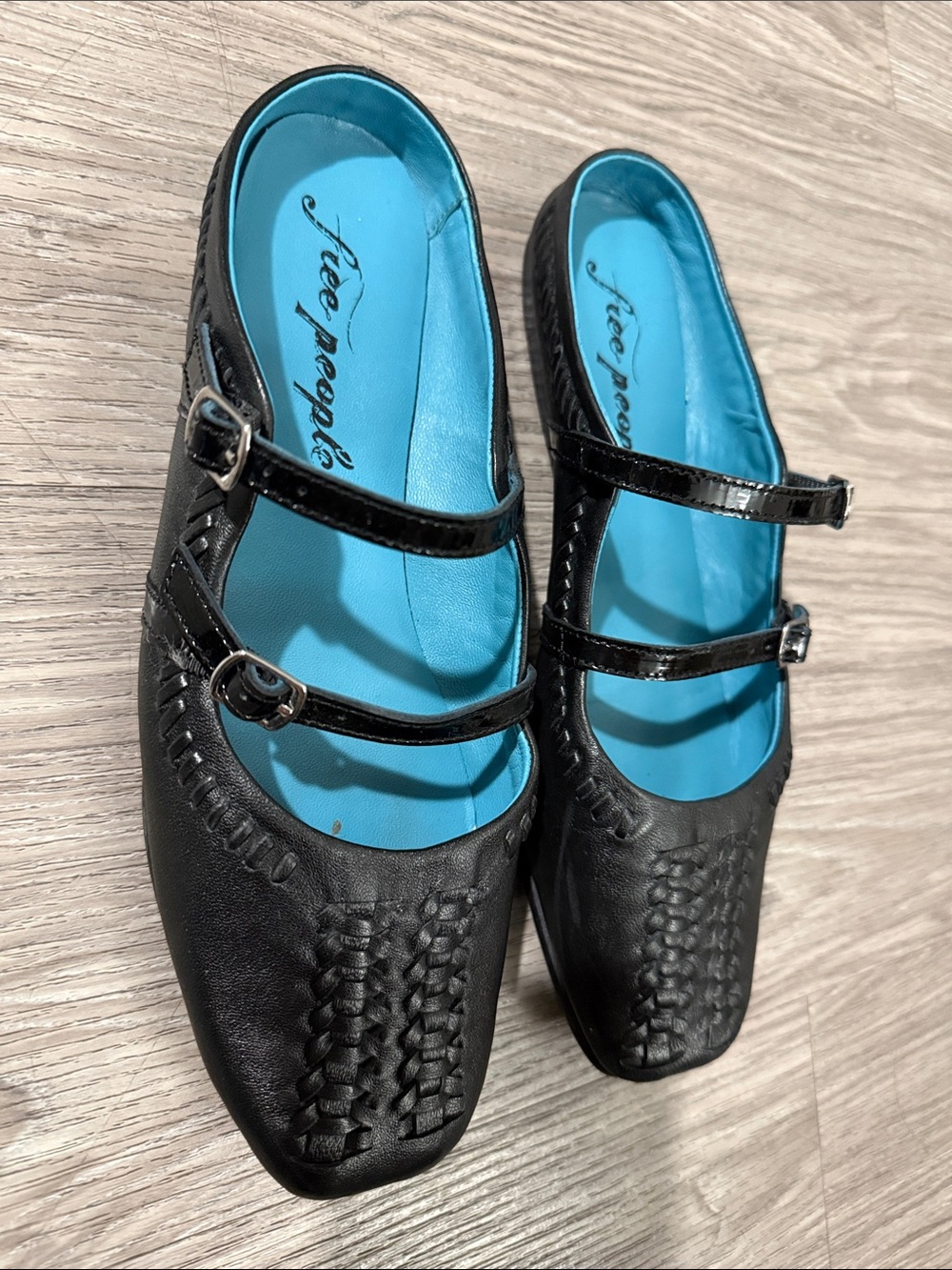 Free People Womens Diana Double Strap Woven Black Leather Sz 38.5